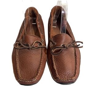 LL Bean Mens Handsewn Moccasins Brown Leather Vibram Sole Boat Shoes 9 0462